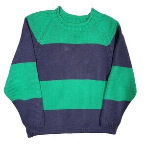 Vintage Eddie Bauer Knit Sweater Green Purple Striped Crewneck Cotton Medium